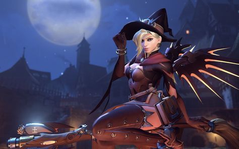 Overwatch Angel, Mercy Witch, Overwatch Halloween, Overwatch Mercy, Witch Wallpaper, Overwatch Wallpapers, Mercy Overwatch, Gaming Posters, Overwatch 2