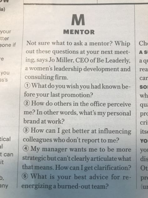 How To Ask Someone To Be Your Mentor, Questions For Mentor, Questions To Ask A Mentor, Questions To Ask Your Mentor, Mentor Checklist, How To Be A Mentor, Mentoring Questions, Mentor Questions, Monthly Journaling