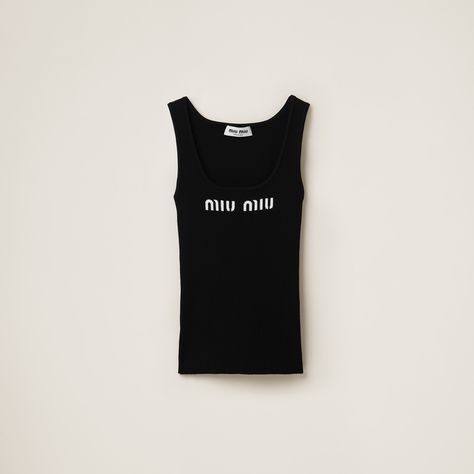 Black Viscose Tank Top | Miu Miu Miu Miu Cashmere Cardigan, Miu Miu Tops, Miu Miu Tank Top, Miu Miu Shirt, Miu Miu Top, Miu Miu Aesthetic, Miu Miu Clothes, Mui Mui, Womens Cashmere