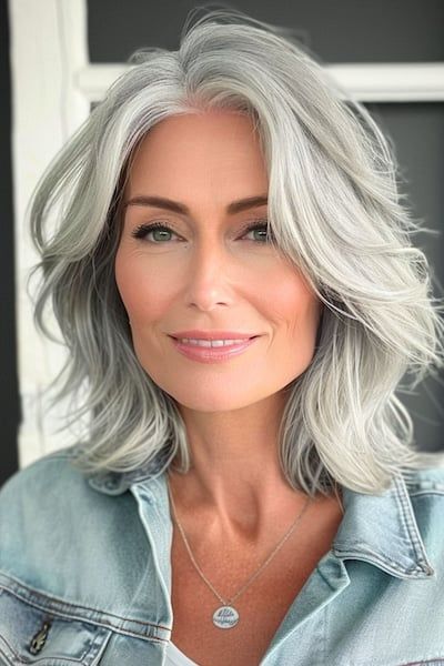 Grey Hair Transformation, 50 Hair, Silver Blonde, Shag Hairstyles, Layered Bob, Chic Hairstyles, Modern Hairstyles, Women Over 50, Hairstyles For Women