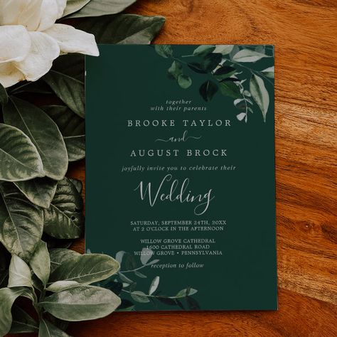 Emerald Greenery | Green Wedding Invitation Mountain Theme Wedding, Popular Wedding Invitations, Dark Green Wedding, Wedding Announcement Cards, Classy Wedding Invitations, Emerald Green Weddings, Summer Wedding Invitations, Green Wedding Invitations, Greenery Wedding Invitations