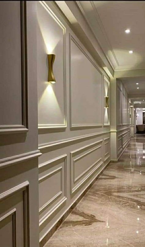 Classic Wall Design, Wall Molding Living Room, Wall Molding Design, Molding Design, Wall Moulding, Corridor Design, House Wall Design, Wall Design Ideas, House Ceiling