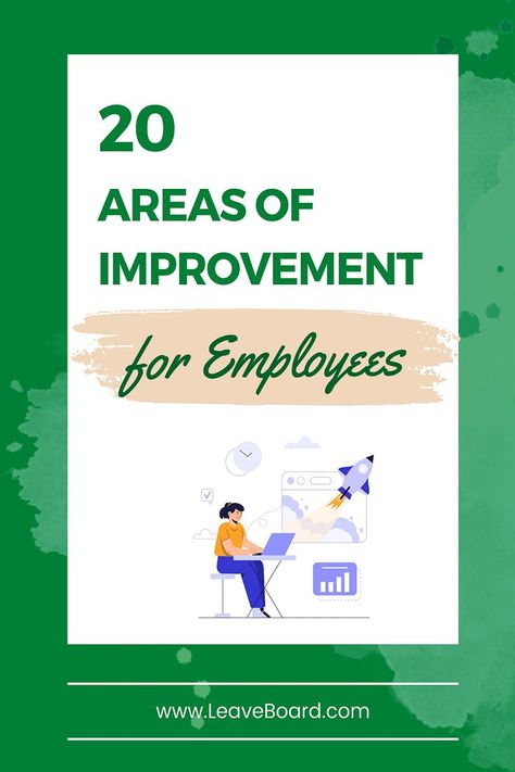 Among the key areas of improvement for employees: 1 Public speaking, 2 Written communication, 3 Interpersonal relations, 4 Listening, 5 Creativity, 6 Emotional intelligence, 7 Conflict resolution, 8 Adaptability, 9 Teamwork, 10 Self-management. Discover more examples where your employees can get better. Areas Of Improvement Work, Self Evaluation Employee, Evaluation Employee, Written Communication, Annual Review, Employee Development, Excel Tutorials, Human Resource, Employee Engagement