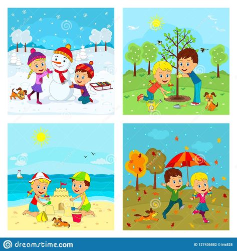 saison et les vetements - Google Search Seasons Illustration, School Behavior Chart, Seasons Chart, Seasons Preschool, Vector Girl, Funny Cartoon Characters, Seasons Activities, Montessori Toddler Activities, Winter Activities For Kids