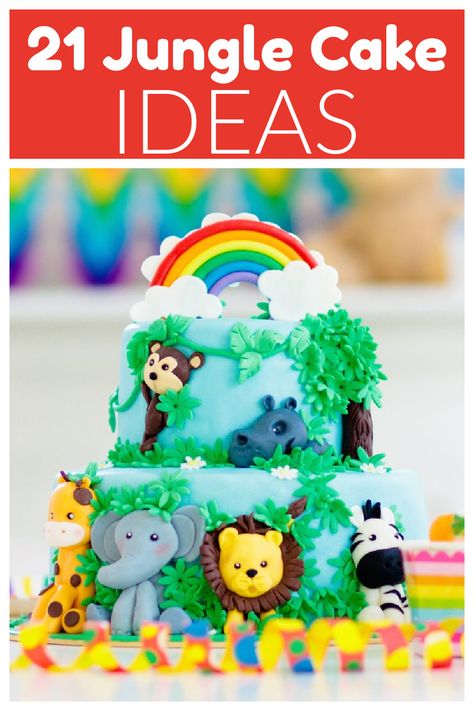 Zoo Cake Birthday, Wild Animal Cakes For Kids, Simple Jungle Theme Cake Without Fondant, Safari Birthday Cake Simple, Jungle Birthday Cake Simple, Animal Birthday Cakes For Kids, Jungle Cake Ideas Boys, Jungle Theme Birthday Party Cakes, Wild Animal Birthday Cake