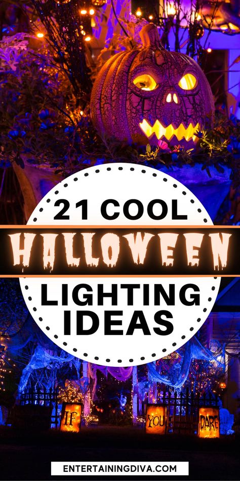 Front Yard Halloween, Spooky Outdoor Halloween Decor, Halloween Destinations, Halloween Lighting, Spooky Crafts, Halloween Lighting Outdoor, Halloween Lights Decorations, Recipes Pumpkin, Yard Haunt