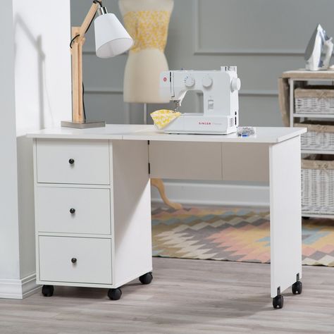 Craft rooms, craft room inspiration, craft room design, popular pin, DIY craft room, IKEA, easy craft room updates. Folding Sewing Table, Sewing Desk, Sewing Machine Tables, Table Ikea, Sewing Machine Table, Sewing Cabinet, Sewing Furniture, Diy Craft Room, White Desks