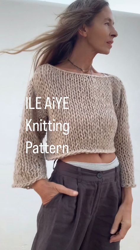 Easy Boho Crop Top Knitting Pattern for Beginners - PDF Download English Knitting, Chunky Knit Sweater Pattern, Summer Knitting Patterns, Knitting Patterns Free Sweater, Sweater Patterns, Sheer Knit, Easy Knit, Quick Knits, Cropped Pullover