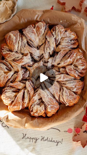 Sarah Reed on Instagram: "This cinnamon roll pull apart snowflake is a labor of love, but you can take a shortcut by using puff pastry! ❄️ I used my favorite cinnamon roll recipe by @ambitiouskitchen and doubled it for this, which would serve 16, so it’s perfect for entertaining! If you want to try this with puff pastry, try this:  You’ll need:  Two boxes of puff pastry (each box should have two puff pastry sheets inside).  1/4 cup of softened butter 1 1/3 cup brown sugar 3 tablespoons cinnamon 1 beaten egg for egg wash  Cream cheese frosting: 4 oz room temp cream cheese 3 tablespoons softened butter 3/4 cup powdered (confectioners) sugar 1/2 tsp vanilla extract  Method: Cut each puff pastry sheet into a circle, mine were 10 inches in diameter. You can use a plate as your guide. Then mix u Cinnamon Roll Dough, Holiday Tea, Last Holiday, Puff Pastry Sheets, Pastry Sheets, Pastry Desserts, Cinnamon Rolls Recipe, My Recipes, Christmas Breakfast