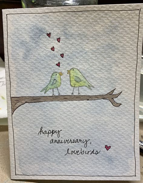 Diy Wedding Cards Handmade Watercolor, Anniversary Drawings, Watercolor Anniversary Card, Watercolor Anniversary, Painted Cards, Wedding Shower Cards, Anniversary Cards For Husband, Watercolor Birthday Cards, Inspiration Painting