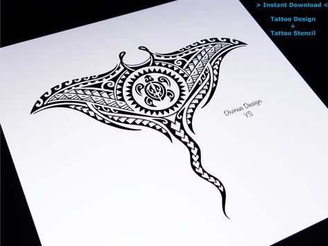 <3 Available for sale <3 Polynesian Manta Ray Tattoo Design and Stencil/Template - Instant Digital Download - Tattoo Permit #mantaraytattoo #stingraytattoo #polynesianmantaray #polynesianstingray #tattooandtemplate #tattoostencil #mantaraypolynesian #maoritattoo #samoanmantaray Polynesian Stingray Tattoo Back, Stingray Polynesian Tattoo, Maori Manta Ray Tattoo, Manta Ray Tattoo Polynesian, Manta Ray Back Tattoo, Manta Ray Tattoo, Stingray Tattoo, Tattoo Band, Ray Tattoo