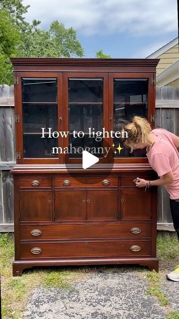 Michelle McRae | “Shelly” Your DIY BFF on Instagram: "Details HERE 👇🏽 Yes, you can lighten mahogany wood. My process is typically to strip, then sand, bleach, paint wash and seal. If you want process details or product links, COMMENT “mahogany” and I’ll send them to you. FYI: if you receive a blank message, doublecheck that you are following me. IG may block it thinking it is spam. #mahoganywood #furnituremakeover" Stripping Mahogany Furniture, Refinishing Mahogany Furniture, Minwax Colors, Diy Furniture Upholstery, Annie Sloan Painted Furniture, Paint Wash, Wood Cupboard, Mahogany Cabinets, Mahogany Furniture