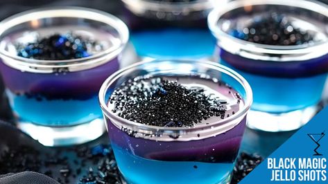 Black Magic Jello Shots, Blue Jello Shots, Jello Shots Recipe, Greek Monsters, Blue Jello, Sanding Sugar, Halloween Party Treats, Jello Shot Recipes, Monster Halloween