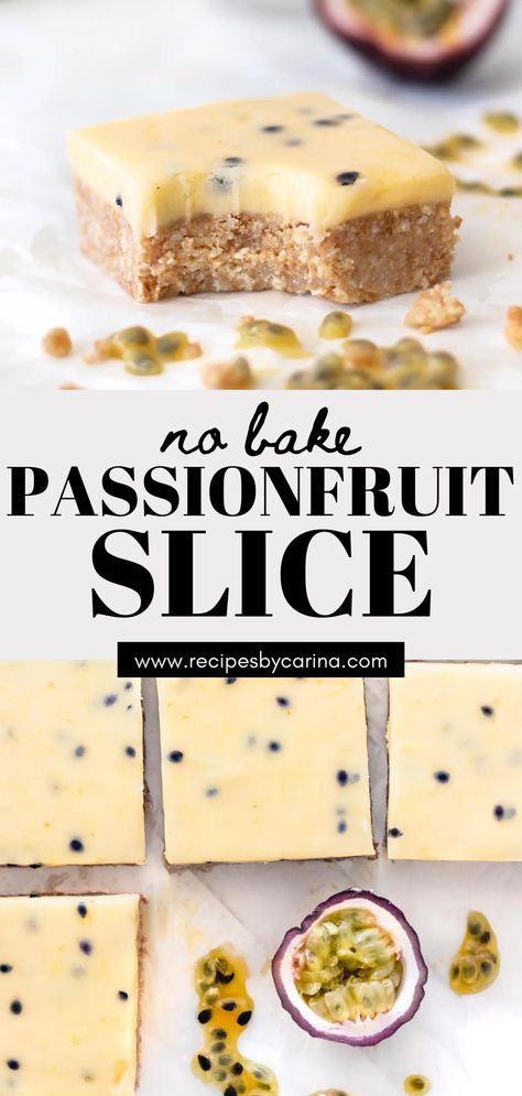 Fruit Slice Recipe, Passion Fruit Recipes, Passionfruit Slice, Passionfruit Cheesecake, No Bake Slices, Sweetened Condensed Milk Recipes, Passionfruit Recipes, Deserts Easy, Fruit Slices