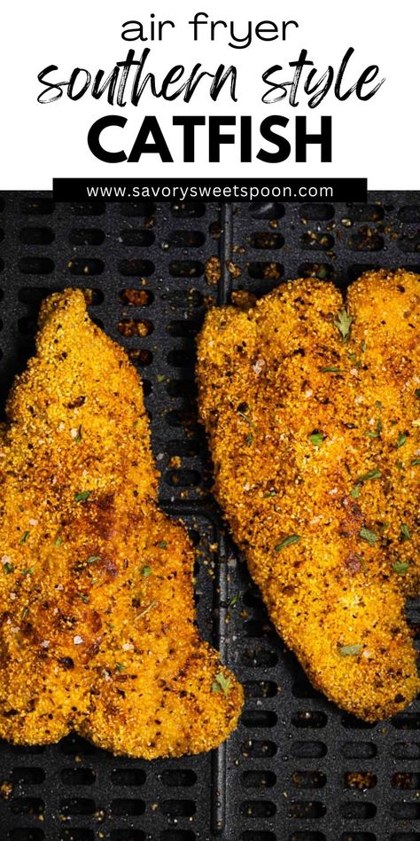 Air Fryer southern-style Cajun catfish - It's tender and flaky on the inside and the seasoned crispy outer crust locks in all of its moisture making this one of the best fish recipes you'll ever try! Airfryer Catfish Recipe, Catfish Air Fryer, Air Fryer Catfish Recipes, Air Fryer Catfish, How To Cook Catfish, Cajun Catfish, Fried Catfish Recipes, Grilled Catfish, Walleye Recipes