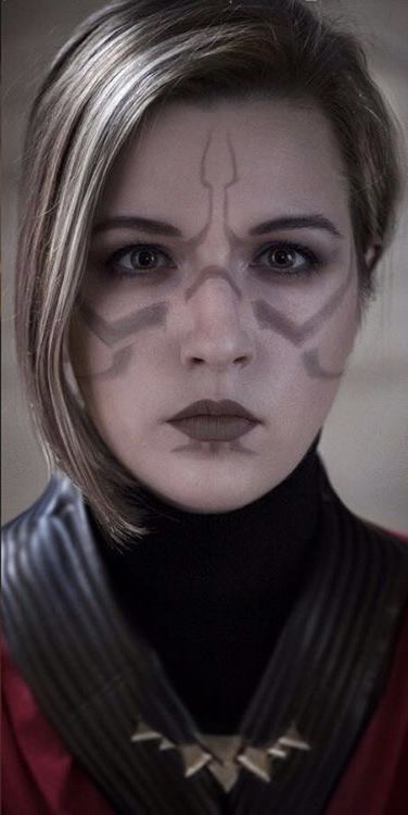 Star Wars Face Markings, Sith Makeup Female, Night Sisters Star Wars, Merrin Star Wars, Sith Oc, Nightsister Merrin, Sith Makeup, Sith Cosplay, Star Wars Fallen Order