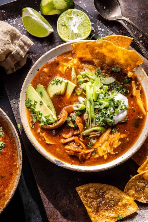 Poblano Chicken Tortilla Soup | halfbakedharvest.com Chipotle Potato Soup, Authentic Mexican Chicken Tortilla Soup, Half Baked Harvest Soup, Spicy Chicken Tortilla Soup, Soup Stovetop, Cilantro Soup, Poblano Chicken, Poblano Soup, Sweet Potato Lentil Soup