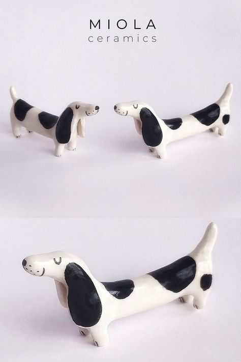 Mini Ceramic Animals, Dachshund Pottery, Ceramic Art Easy, Clay Dog Easy, Cute Clay Projects, Easy Ceramics Projects, Clay Dachshund, Easy Clay Projects, Easy Clay Crafts