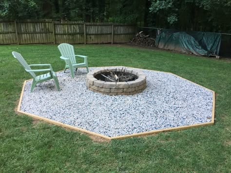 Fire Pit Walkway Paths, Middle Of Yard Fire Pit, Octagon Fire Pit Area, Hexagon Fire Pit Area, Simple Fire Pit Ideas Backyard, Fire Pit Surround Ideas, Square Fire Pit Ideas Backyard, Simple Fire Pit Ideas, Circle Fire Pit Area