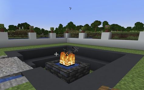 Minecraft Fire Pit Ideas, Fire Pit Minecraft, Minecraft Fire Pit, Minecraft Outdoor Decor, Minecraft Pool, Outside Fire Pits, Modern Fire Pit, Minecraft Modern, Fire Ring