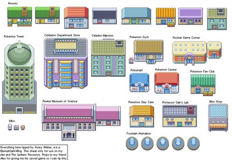 Game Boy Advance - Pokémon FireRed / LeafGreen - Buildings - The Spriters Resource Pokemon Gym Building, Pokemon Buildings Pixel, Pokemon Buildings, Pokemon Homescreen, Pokemon Locations, Gameboy Pokemon, Pokemon Rpg, Pixel Art Landscape, Pokemon Gym