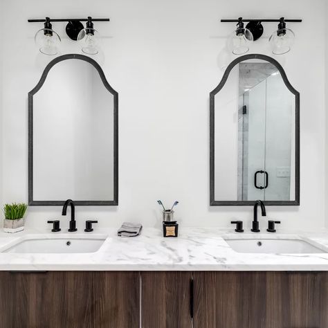 Willa Arlo Interiors Molden Bathroom Mirror & Reviews | Wayfair Black Arch Mirror, Dream Shower, Black Wall Mirror, Arched Mirror, Metal Frame Mirror, Mirror Shapes, Bathroom Mirrors, Mirror Wall Bathroom, Hammered Metal