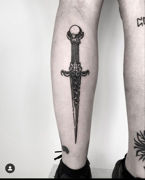 Athame Tattoo, Daggar Tattoo, Dagger Tattoos, Leg Tattoo Ideas, Berlin Tattoo, Lower Leg Tattoos, Knife Tattoo, Clever Tattoos, Scary Tattoos