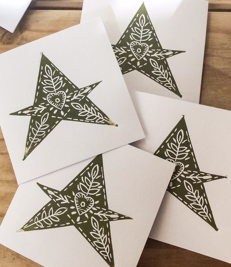 Star Lino Print, Lino Print Christmas, Linocut Christmas, Lino Ideas, Simple Holiday Cards, Lino Block, Lino Printing, Print Christmas Card, Linoleum Print