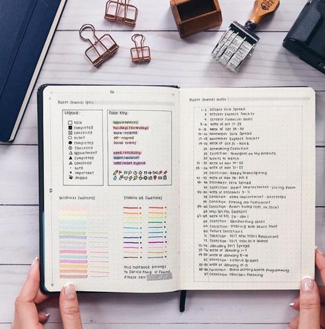 This is such a neat and tidy example of how to do a bullet journal key and index Key Bullet Journal, Bullet Journal Key Page, Bullet Journal Index, Journal Key, How To Bullet Journal, Bullet Journal Page, Bullet Journal Key, Creating A Bullet Journal, Bullet Journal Notebook