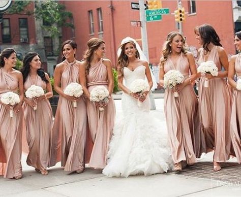 Champagne Rose Bridesmaid Dresses, Rose Gold Wedding Theme, Rose Gold Bridesmaid Dress, Rose Gold Bridesmaid, Rose Gold Dress, Rose Bridesmaid Dresses, Multi Way Dress, Gold Wedding Theme, Pearl Rose