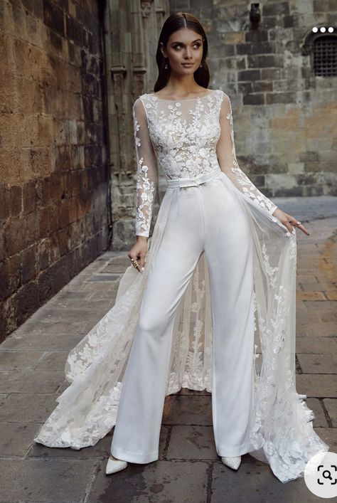 Wedding Gown, Cape, Jumpsuit, Lace, White