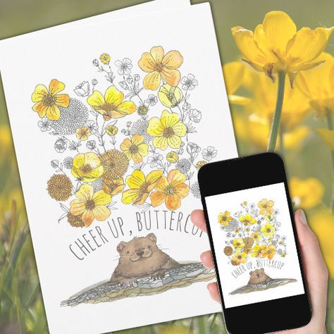 Get Well Groundhog and Flowers Watercolor Card Happy Birthday Cheers, Time Apart, Buttercup Flower, Birthday Cheers, Watercolor Card, Get Well Soon Gifts, Flowers Watercolor, Get Well Cards, Cheer Up