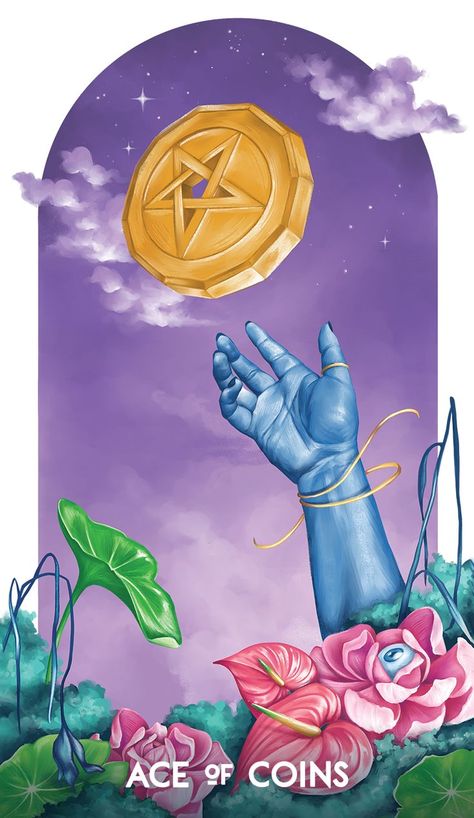 The Ace of Coins tarot card by Zeke's Lunchbox for the Zeke's Arcana Tarot Deck Oracle Art, Ace Of Pentacles, Rider Waite Tarot Decks, Sticker Design Inspiration, Rider Waite Tarot, Pentacles, Spiritual Artwork, Tarot Cards Art, Tarot Card Meanings