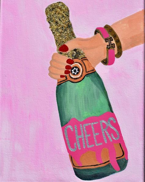 Door Collage, College Canvas Art, Dorm Paintings, Champagne Poster, Preppy Painting, College Canvas, Fashion Paintings, Posters Bedroom, Champagne Problems