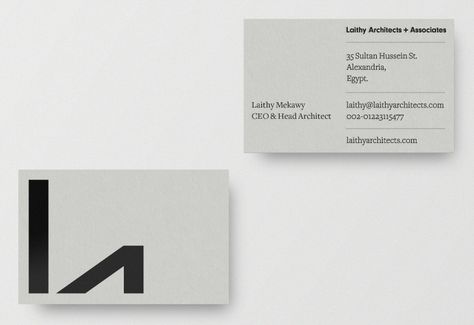 Brand identity and business cards for Laithy Architects Architect Business Card, Name Card Architect Design, Business Card For Architect, Bussiness Card Minimal, Calling Card Design Minimalist, Advertising Logo, Business Card Design Minimalist, Architect Logo, Foil Business Cards