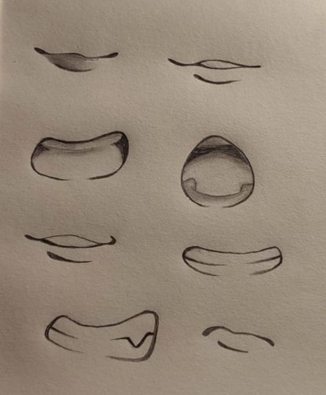 Manga stile Manga Eyebrows, Cute Small Sketches, Glass Art Drawing, Body Parts Drawing, Mouths Drawing, Drawing Mouths, Manga Mouth, How To Draw Lips, Easy Eye Drawing