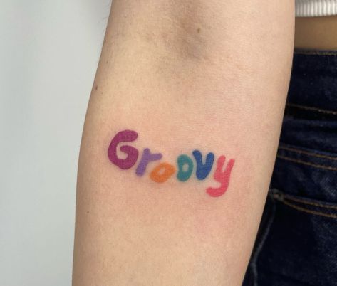 Color Lined Tattoos, Color Letter Tattoo, Simple Colorful Tattoos, Colored Ink Tattoos, Line Color Tattoo, Groovy Tattoo Ideas, Nct Tattoo, Small Color Tattoo, Coloured Tattoos