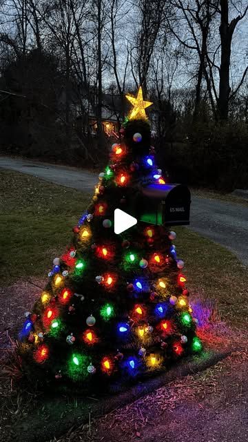 Marina Ivanova | DIY & Design on Instagram: "We transformed our mailbox into a Christmas tree and it has been a huge hit in our neighborhood. Do you decorate outside for Christmas?  Comment “xmas tree” for a link to the sources or check the link in my bio." Mailbox Christmas Tree, Decorate Outside For Christmas, Christmas Mailbox, Christmas Yard Decorations, Yard Decorations, Christmas Yard, Yard Decor, Xmas Tree, Mailbox