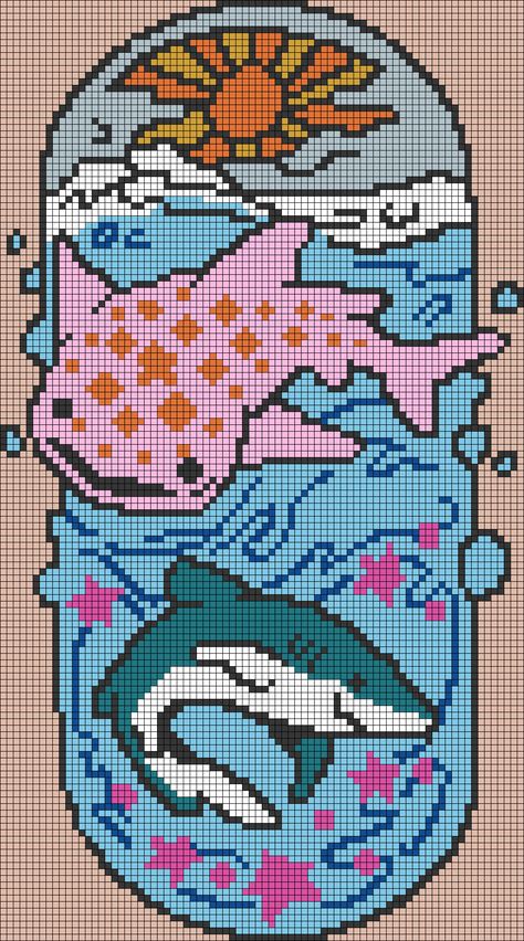 Alpha pattern #174978 Big Cross Stitch Patterns, Pretty Pixel Art, Stitching Patterns, Crochet Tapestry Alpha Pattern, Pixel Art Inspiration, Whale Shark Pixel Art, Shark Grid Pattern, Shark Tapestry Crochet, Tapestry Crochet Patrones