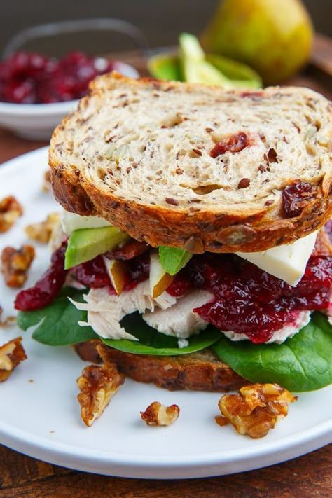 Turkey, Cranberry, Brie and Pear Sandwiches with Avocado and Bacon Brie And Pear, Turkey Sandwich Recipes, Turkey Sandwiches Recipes, Healthy Sandwich, Turkey Cranberry, Recipes For Thanksgiving, Cranberry Brie, Turkey Leftovers, Healthy Sandwich Recipes