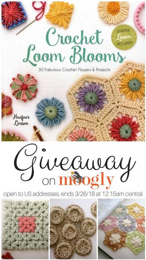 Crochet Loom Blooms by Haafner Linssen - Giveaway on Moogly! Open to US addresses, ends 3/26/18 at 12:15am Central time. Crochet Loopy Flower Free Pattern, Bloom Bag Crochet, Letter Crochet, Crochet Flowers Rug, Crochet Loom, Floral Hexagon Crochet Pattern, Granny Square Ideas, Loom Flowers, Blooming Lotus Square Crochet