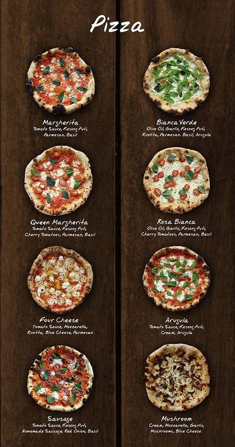 Pizza Menu Design, Pizza Variety, Oven Baked Pizza, Pizzeria Design, Pizza Oven Recipes, Resep Pizza, Brick Oven Pizza, Types Of Pizza, Oven Pizza