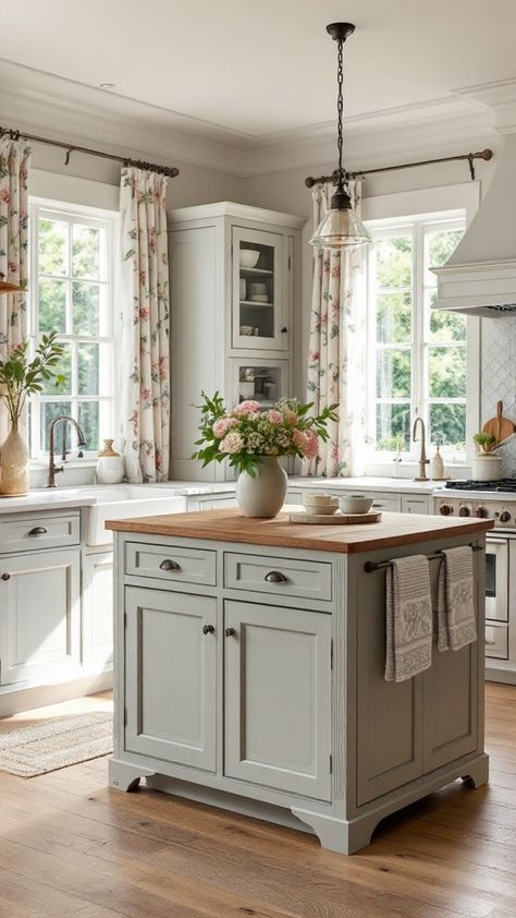 Explore French country kitchens with classic charm and cozy details 🍽️🪴. Perfect for a stylish cooking space filled with warmth! French Countryside Kitchen, English Kitchens Design, English Country Kitchen, Traditional Kitchen Ideas, French Country Aesthetic, French Country Kitchen Designs, Countryside Kitchen, Freestanding Kitchen Island, Farmhouse Vibes