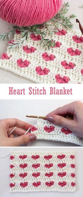 Crochet Heart Stitch, Crochet Heart Blanket, Heart Stitch, Stitch Blanket, Blanket Design, Heart Blanket, Confection Au Crochet, Haken Baby, Crochet Afghans