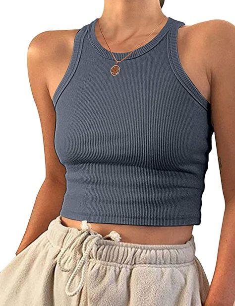 Vintage Crop Tops, Neue Outfits, Ribbed Tank Top, Crop Tank Top, Blazer With Jeans, Top Round, Ribbed Tank Tops, Sleeveless Crop Top, Ribbed Tank