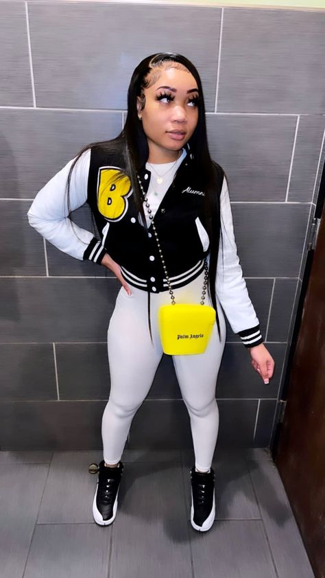 Blue White Yellow Outfit, Field Purple 12s Outfit, School Baddieoutfits, Hood Girl Outfits, Jordan 12 Outfit Women Baddie, Cute Baddie Outfits For School, Baddie Outfits With Jordans, Back To School Outfits Black Women, Teen Swag Outfits For School