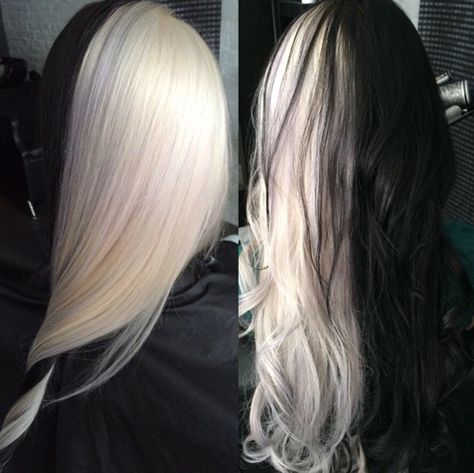 Cruella De Vil Style <3 White Ombre Hair, Instagram Props, Half Dyed Hair, Black White Hair, Half And Half Hair, Split Dye, Split Dyed Hair, Hair Dyed, Runway Hair