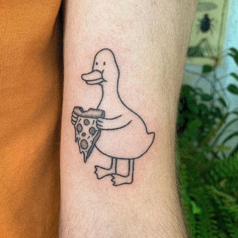 A funny one for Jeremi! Merci encore ✨ . . Inspired by a drawing the client found online but couldn’t find the artist to tag them. If you… | Instagram Funny Outline Tattoo, Funny Chicken Tattoo, Funny Tattoos Women, Tattoo American Traditional Black, Funny Duck Tattoo, Funny Shark Tattoo, Funny Tattoos For Men, American Traditional Black And White, Chicken Tattoo Ideas