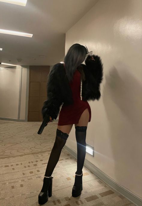 Femme fatale aesthetic | Red outfit ideas | red coquette | aesthetic Red Alt Aesthetic, Red Bottom Heels Outfit, Baddie Club Fits, Red Goth Outfits, Red Coquette Aesthetic, Valentines Day Outfits Aesthetic, Aesthetic Black Cat, Snake Aesthetic, Outfit Ideas Red