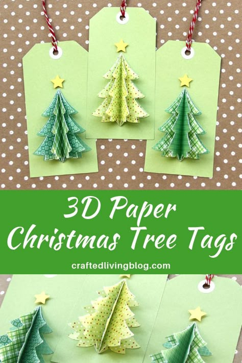 Celebrate Christmas by making these simple DIY tree tags using your favorite paper. Fun idea to add to your holiday gifts or treats to make them extra special. #craftedliving #christmas #christmascrafts #christmasgifts #diychristmas #diychristmasgifts 3d Paper Christmas Tree, Xmas Gift Tags, Gift Tag Ideas, Gift Tags Handmade, Simple Diy Crafts, Christmas Gift Tags Diy, Christmas Gift Tags Handmade, Xmas Tags, Tree Tags